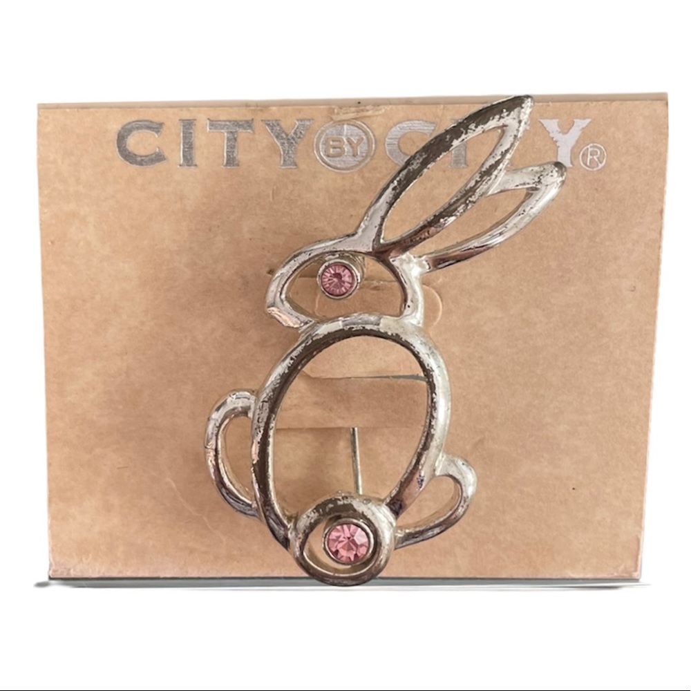 Bunny Rabbit Pink Diamond Crystal Pin - Picture 2 of 6